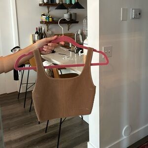 Babaton Tan Ribbed Crop Top